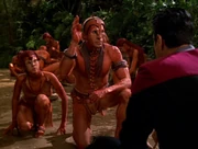 The unnamed Ventu healer communicates with Chakotay