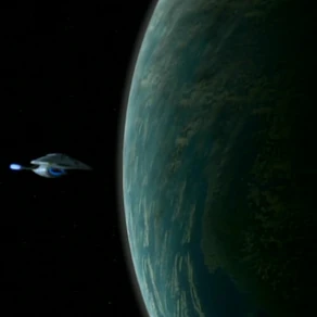 USS Voyager orbiting Sikaris
