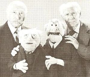 Ed Leitner, left, and Jon Richards, right, flanking Waldorf and Statler