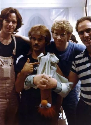 Filming Muppets Take Manhattan. (L-R) Peter Baird, Bill Myer, Michael Earl, Richard Hunt.