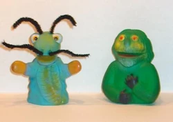 Finger puppets of Grilo, left, and Gugu right