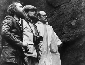 Jim Henson, Gary Kurtz and Frank Oz during the filming for The Dark Crystal.