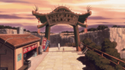 Yugakure's entrance, as seen in Shippūden episode 92.