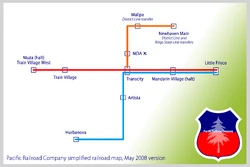 A railroad map (dated May 2008) showing the central position of Noble City (and especially Transcity) within the railway system