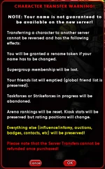 Character transfer warning message.