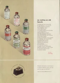 Iletin ad from 1950 medical journal. This is pure beef insulin in U40 (front) and likely U80 strengths. Regular/Neutral, NPH/Isophane and Protamine Zinc/PZI were available then; Lente, Semilente & Ultralente had yet to be marketed.