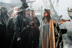 Barbossa negotiating with Elizabeth aboard the Black Pearl.