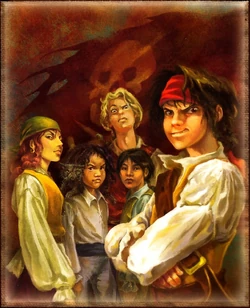 Jack with the crew of the Barnacle.