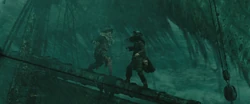 Jack fighting Davy Jones for possession of the Dead Man's Chest.