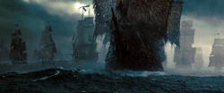 The Flying Dutchman leading Cutler Beckett's armada.