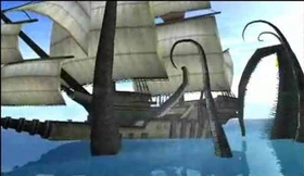 The beastie attacks a frigate that ventured too close.
