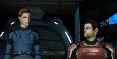 Carth Onasi e Revan no Ebon Hawk. (nota: A armadura de Carth é uma modificação de um fã, e o rosto de Revan é escolhido pelo jogador)