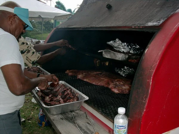 A barbecue on a trailer at a block party in Kansas City