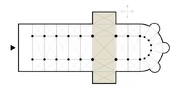 A transept shown on a typical cathedral plan