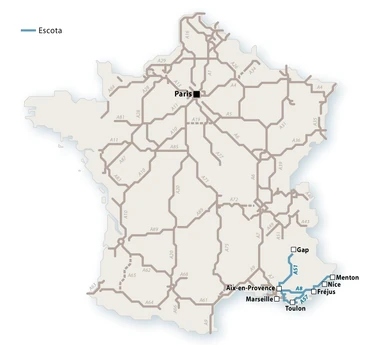 Le réseau autoroutier Escota 2008 — Carte Thomas G.