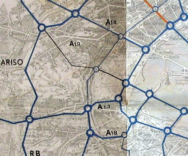 Tracé schématique de l'A19 en novembre 1964