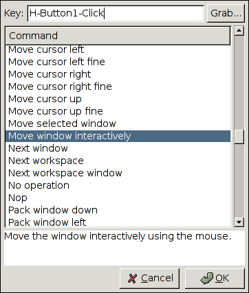 Dialog for editing bindings.