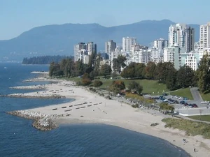 Vancouver West End, English Bay from Burrard Bridge.  Photo credit: wikipedia:User:Calkan