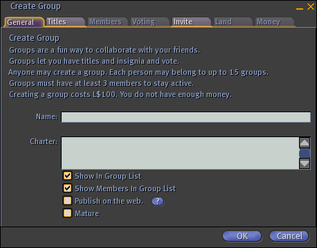 SL 1.10 Create Group window - General tab