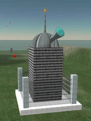 A giant telescope peaks out from this building.