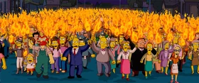 Uma multidão procurando por Homer