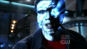 Bizarro's body is overloaded by blue kryptonite.