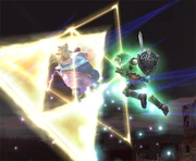 Link using the Triforce Slash on Wario.