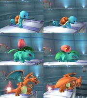 All three Pokémon's idle animations in prime condition and fatigued condition