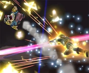 Link finishing off Wario with his Final Smash