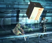 The cardboard box can be used to damage an opponent.