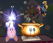 Fox and Wario being attacked by Kirby's Final Smash.