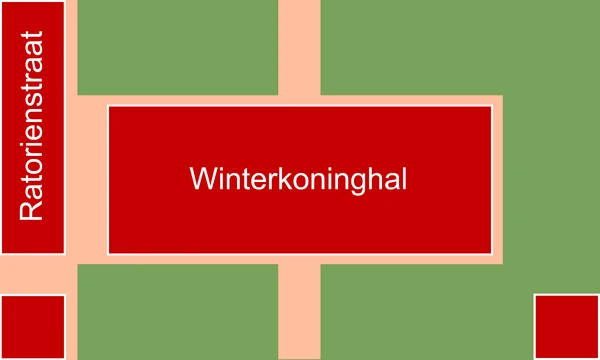 ██ Gebouw██ Verharde paden, wegen██ Groene zone (gazon, bos, beplanting)