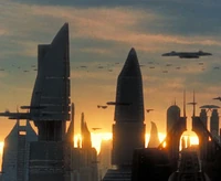 solnedgang på Coruscant.