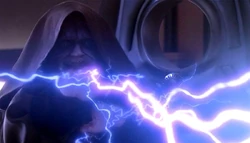 Palpatine syöksee sithsalamoita.