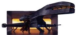 A Jedi Shadow sneaks aboard a Herald-class shuttle during the Old Republic era