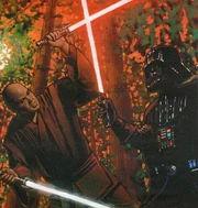 Sa Cuis wielding two lightsabers in his duel with Vader.