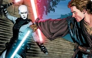 Anakin battling Asajj Ventress on Yavin 4.
