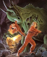 A krayt dragon attacks Anakin Solo and Tahiri Veila.