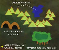 A map of Delrakkin City and its surroundings.