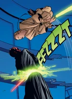Obi-Wan defeats Darth Maul.