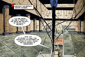 The Senate Hall during the Inquisition in 3,996 BBY.