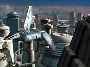 A Sentinel flying over Cloud City.