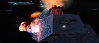 The results of Arvel Crynyd's crashing A-wing.