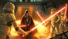Vader in a combat ready stance.