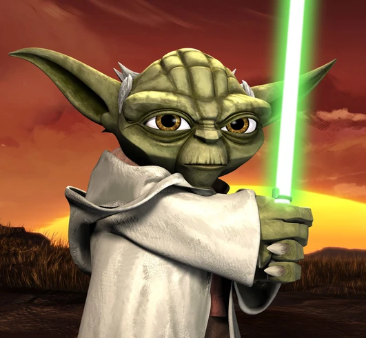 Yoda in the Jedi Ready position.