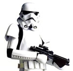 A stormtrooper with an E-11 blaster rifle.