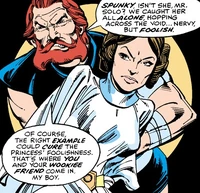 Crimson Jack with his captive, Princess Leia Organa.