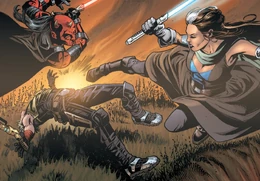 Marasiah saves Cade Skywalker from an attacking Sith on Vendaxa.