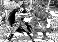 Anja Gallandro, Jacen Solo, and Lowbacca are ambushed by chameleon creatures.