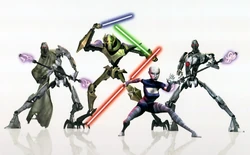 Key members of the Separatists, General Grievous, Asajj Ventress and two MagnaGuards.